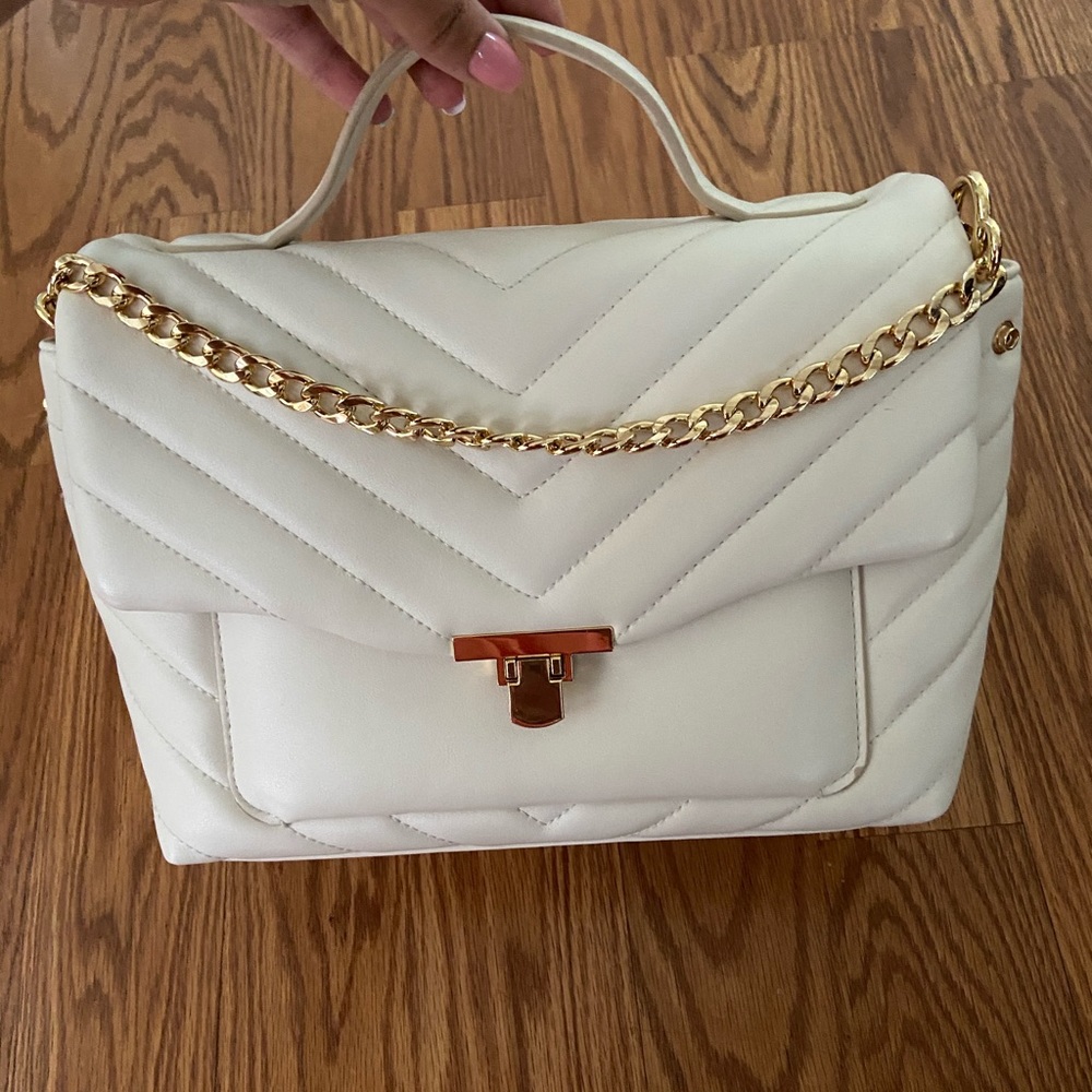 White Quilted Crossbody with Top Handle
